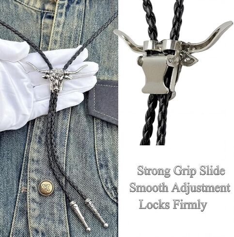 Western Bolo Tie for Men Women - Bull Skull Cowboy Necktie, Southwestern Style Steer Head Skeleton Bola Tie in Saudi Arabia