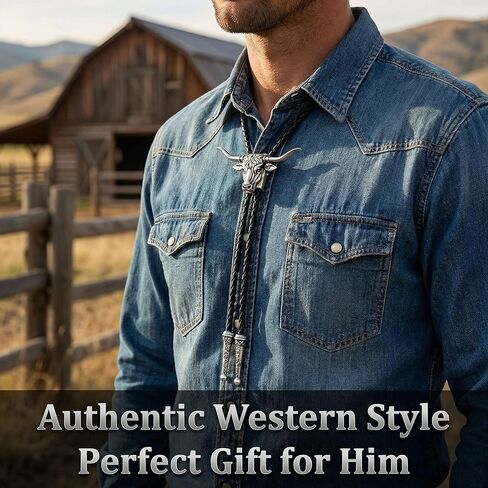 Western Bolo Tie for Men Women - Bull Skull Cowboy Necktie, Southwestern Style Steer Head Skeleton Bola Tie in Saudi Arabia