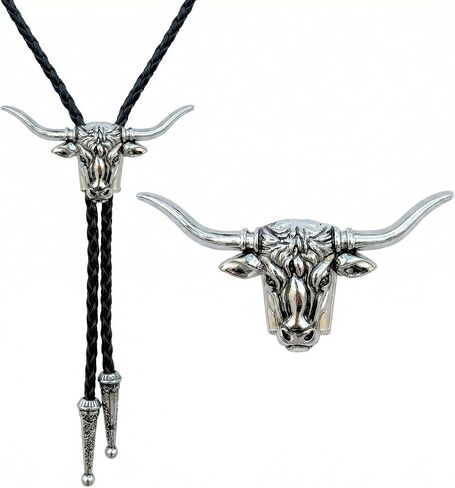 Western Bolo Tie for Men Women - Bull Skull Cowboy Necktie, Southwestern Style Steer Head Skeleton Bola Tie in Saudi Arabia