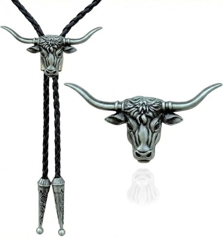 Western Bolo Tie for Men Women - Bull Skull Cowboy Necktie, Southwestern Style Steer Head Skeleton Bola Tie in Saudi Arabia