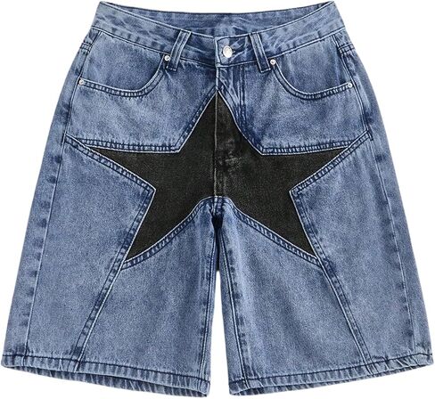 WDIRARA Women's Star Print Low Rise Denim Shorts Straight Leg Bermuda Jean Shorts Streetwear in Saudi Arabia