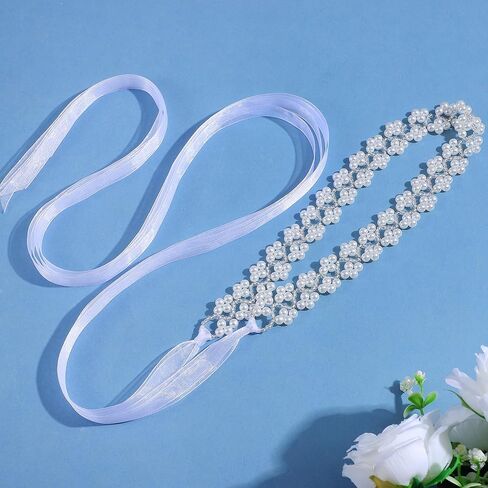 Yolev Bridal Belt Beaded Wedding Pearl Belt for Dress Women Sparkly Bridesmaid Sash Belts Waist Belts for Women Bridal Bridesmaid Dresses Special Occasion in Saudi Arabia