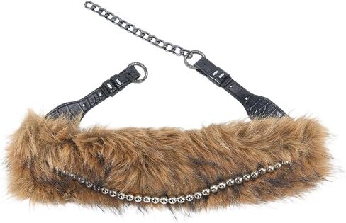 Furry PU Leather Y2K Wide Chunky Waistband for Women Adjustable Punk Grunge Wide Cinch Belts Faux Fur Leather Chain Waist Belt for Women Dresses Pants Halloween Costume(Khaki) in Saudi Arabia