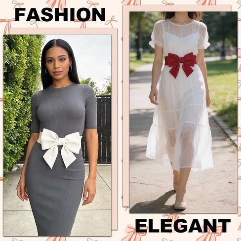 أحزمة كونال 3 قطع على شكل فيونكة للنساء، حزام فيونكة أحمر مع حزام خصر مرن واسع، إكسسوارات أحزمة فيونكة كلاسيكية للحفلات والفساتين والمهرجانات (أسود، أبيض وأحمر) in Kuwait