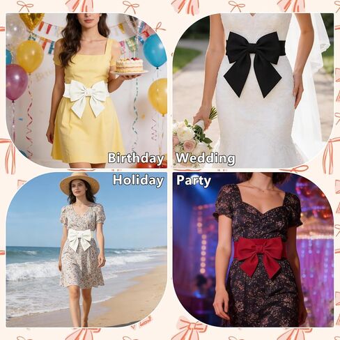 أحزمة كونال 3 قطع على شكل فيونكة للنساء، حزام فيونكة أحمر مع حزام خصر مرن واسع، إكسسوارات أحزمة فيونكة كلاسيكية للحفلات والفساتين والمهرجانات (أسود، أبيض وأحمر) in Kuwait