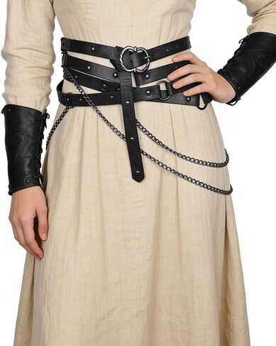 L'VOW Medieval Chain Leather Belt for Women Vintage Thin Belt for Renaissance Dresses Cosplay in Saudi Arabia