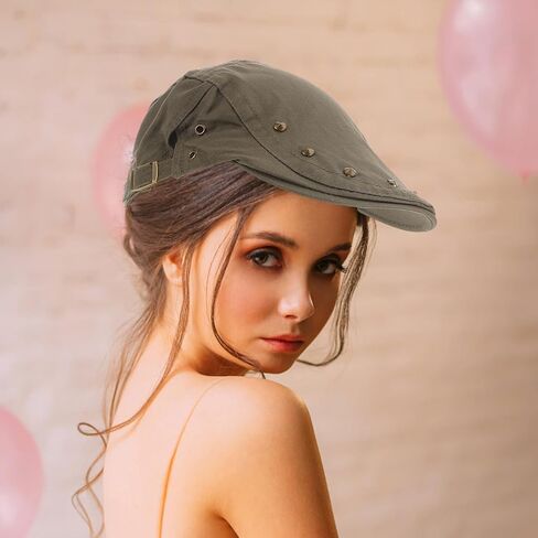 Ciieeo Women’s Newsboy Cap Retro Studded 1920s Driver Hat Breathable Sunshade Flat Beret in Army Green for Spring Summer Casual Wear in Kuwait
