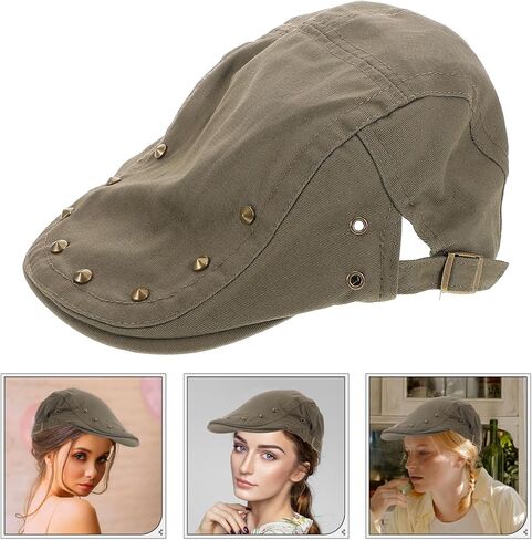 Ciieeo Women’s Newsboy Cap Retro Studded 1920s Driver Hat Breathable Sunshade Flat Beret in Army Green for Spring Summer Casual Wear in Kuwait