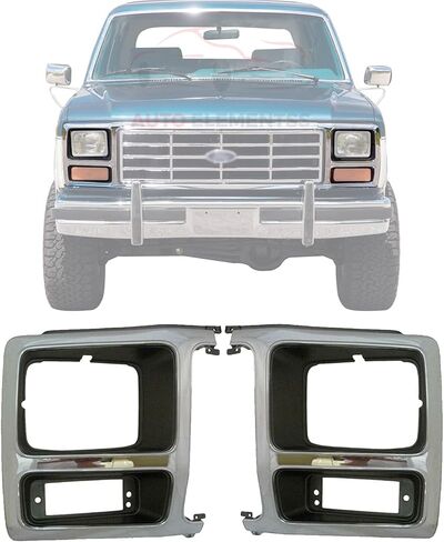 المصباح الأمامي الزخارف الكروم مجموعة من 2 ل 1982-1986 فورد برونكو/F-150 F-250 F-350 استبدال مباشر E2TZ13064B E2TZ13064A in Kuwait