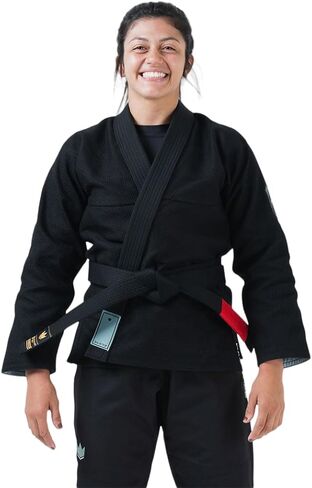 KINGZ Balistico 4.0 للسيدات Jiu Jitsu Gi - أسود، IBJJF 2024 قانوني، سترة منسوجة باللؤلؤ 480 جرام لكل متر مربع وبنطلون Ripstop بوزن 8 أونصة in Saudi Arabia