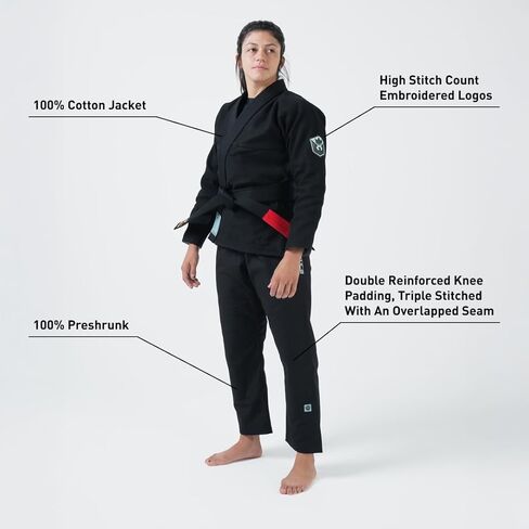KINGZ Balistico 4.0 للسيدات Jiu Jitsu Gi - أسود، IBJJF 2024 قانوني، سترة منسوجة باللؤلؤ 480 جرام لكل متر مربع وبنطلون Ripstop بوزن 8 أونصة in Kuwait