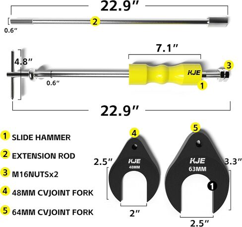 أداة إزالة محور السيرة الذاتية ومجموعة سحب المحور - طقم شوكة مفصل السيرة الذاتية 4 قطع مع شوكات 50 مم و64 مم، مطرقة منزلقة - أداة سحب عمود السيرة الذاتية لفورد توروس، ميركوري سابل، SVT رابتور، لينكولن نافيجيتور in Kuwait