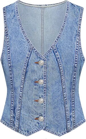 Denim Vest Women V Neck Jean Vest Tops for Women Sleeveless Button Down Summer Outfit Denim Tops in Saudi Arabia