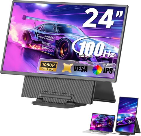 شاشة محمولة ، 23.8 بوصة 1080p FHD 100Hz على شاشة الكمبيوتر المحمول ، شاشة الشاشة الكبيرة ، شاشة IPS كبيرة لجهاز الكمبيوتر المحمول ، سطح المكتب ، MacBook ، PS4/5 مع Kickstand Vesa متوافق in Kuwait