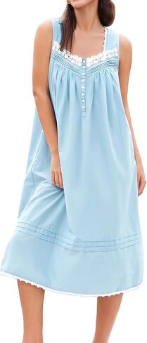 100% Cotton Nightgowns for Women Soft Sleeveless Night Gown Long Sleepwear with Pockets,S-3XL in Saudi Arabia