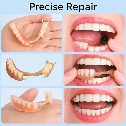 طقم أسنان يمكنك صنعه بنفسك لمظهر الابتسامة - مجموعة أسنان مزيفة ملائمة حسب الطلب مع ألواح علوية وسفلية، مادة راتنجية، سهلة الاستخدام في المنزل لتعزيز البصر in Kuwait