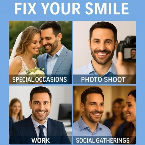 طقم أسنان يمكنك صنعه بنفسك لمظهر الابتسامة - مجموعة أسنان مزيفة ملائمة حسب الطلب مع ألواح علوية وسفلية، مادة راتنجية، سهلة الاستخدام في المنزل لتعزيز البصر in Kuwait