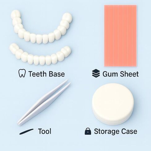 طقم أسنان يمكنك صنعه بنفسك لمظهر الابتسامة - مجموعة أسنان مزيفة ملائمة حسب الطلب مع ألواح علوية وسفلية، مادة راتنجية، سهلة الاستخدام في المنزل لتعزيز البصر in Kuwait