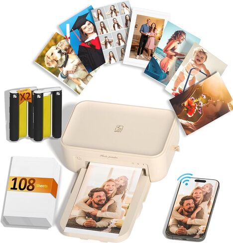 HPRT CP4100 4x6 Photo Printer with 108 Sheets & 2 Ribbons, Full-Color Thermal Dye Sublimation Wi-Fi Printing, Portable Instant Picture Printer for iPhone/Android, AR Video, Fun App, Home Use, White in Saudi Arabia