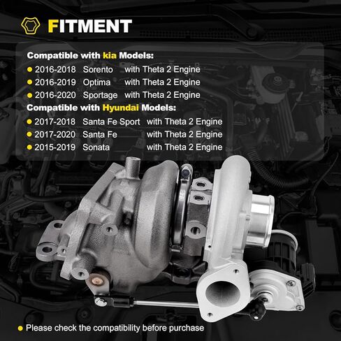 28231-2GTA1 طقم شاحن توربيني مع حشية متوافقة مع 2015-2020 Hyundai Sonata Santa Fe، Kia Sorento Optima Sportage 2.0T L4 استبدال # 90124-01080 90124-01050 in Saudi Arabia