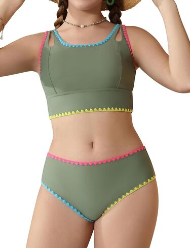 ملابس سباحة للفتيات مكونة من قطعتين بيكيني بأشرطة قابلة للتعديل مع وسادة صدر ملابس سباحة للمراهقين 9-16 سنة in Kuwait