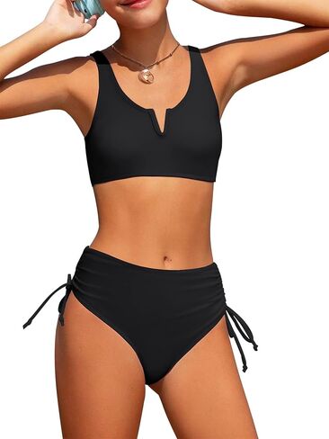 AMAWMW Girls Swimsuit Solid Color Cutout Bikini Sets Adjustable Straps Two Piece Bathing Suit Swimwear with Chest Pad 7-16Y in Kuwait