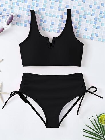 AMAWMW Girls Swimsuit Solid Color Cutout Bikini Sets Adjustable Straps Two Piece Bathing Suit Swimwear with Chest Pad 7-16Y in Kuwait