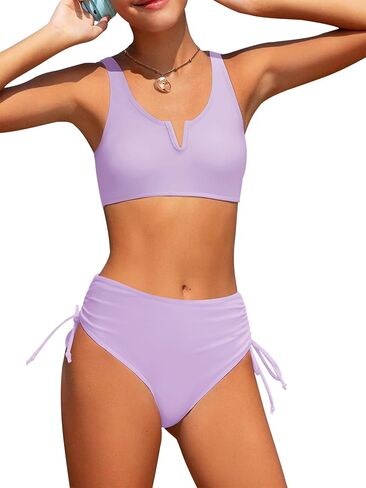 AMAWMW Girls Swimsuit Solid Color Cutout Bikini Sets Adjustable Straps Two Piece Bathing Suit Swimwear with Chest Pad 7-16Y in Kuwait