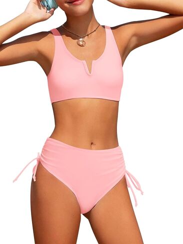 AMAWMW Girls Swimsuit Solid Color Cutout Bikini Sets Adjustable Straps Two Piece Bathing Suit Swimwear with Chest Pad 7-16Y in Kuwait