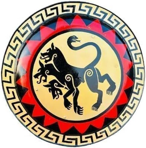 درع هوبليت اليوناني القديم الأصلي من جورجون ميدوسا، خشب ومعدن، قطر 36 بوصة، لهجات ذهبية ونحاسية in Kuwait