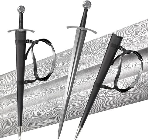 سيف قتال فارس العصور الوسطى من الفولاذ عالي الكربون - سيف قتالي حاد مصنوع يدويًا بالكامل، سلاح عملي، متعدد الأغراض للتجميع والعرض ولعب الأدوار in Kuwait