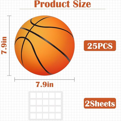 25 Pcs Double-Sided Basketball Cutouts, 7.9 in Large Paper Decorations for Classroom Bulletin Board, Door & Wall, Sports Party Decor, Includes Glue Dots in Kuwait