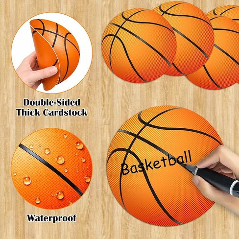 25 Pcs Double-Sided Basketball Cutouts, 7.9 in Large Paper Decorations for Classroom Bulletin Board, Door & Wall, Sports Party Decor, Includes Glue Dots in Kuwait