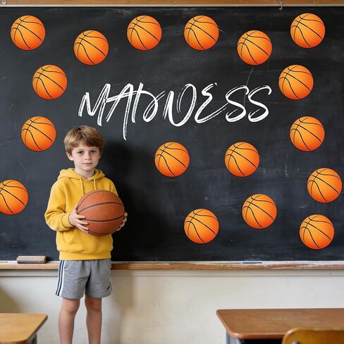 25 Pcs Double-Sided Basketball Cutouts, 7.9 in Large Paper Decorations for Classroom Bulletin Board, Door & Wall, Sports Party Decor, Includes Glue Dots in Kuwait