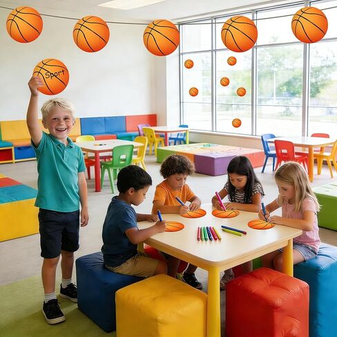 25 Pcs Double-Sided Basketball Cutouts, 7.9 in Large Paper Decorations for Classroom Bulletin Board, Door & Wall, Sports Party Decor, Includes Glue Dots in Kuwait