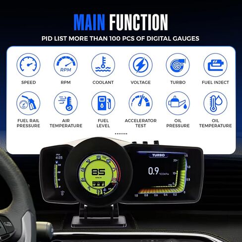 Heads Up Display for Cars – All in One Dashboard Windshield Mount Car Display Screen with 100+ Digital Gauges Includes Temperature, Digital Speedometer, RPM Meter, Fuel – Plug and Play Smart Display in Saudi Arabia