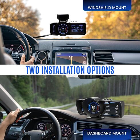 Heads Up Display for Cars – All in One Dashboard Windshield Mount Car Display Screen with 100+ Digital Gauges Includes Temperature, Digital Speedometer, RPM Meter, Fuel – Plug and Play Smart Display in Saudi Arabia