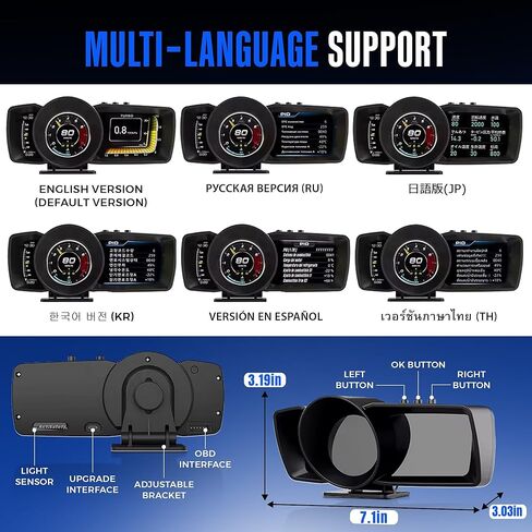 Heads Up Display for Cars – All in One Dashboard Windshield Mount Car Display Screen with 100+ Digital Gauges Includes Temperature, Digital Speedometer, RPM Meter, Fuel – Plug and Play Smart Display in Saudi Arabia