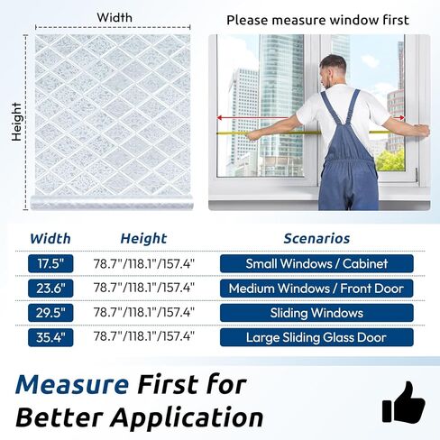 Rabbitgoo Window Privacy Film، ديكور الخصوصية نافذة الفيلم حجب الشمس، زجاج بلوري تتشبث لباب المنزل، ملصق لاصق ثابت غير لاصق يغطي مانع الحرارة، شفاف، 17.5 بوصة × 78.7 بوصة in Saudi Arabia
