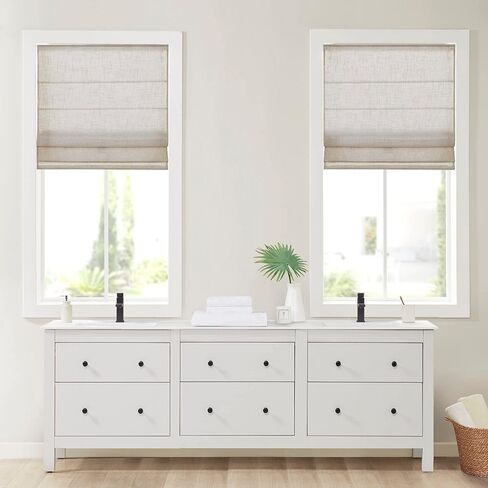 ستائر Madison Park Kyler الرومانية اللاسلكية - لوحة واحدة، نسيج مزيج من الكتان خفيف الوزن، تصميم طبيعي، سهل التركيب، ستارة نافذة مرشحة للضوء، غرفة النوم، ديكور غرفة المعيشة 27 بوصة عرض × 64 بوصة ارتفاع طبيعي in Kuwait