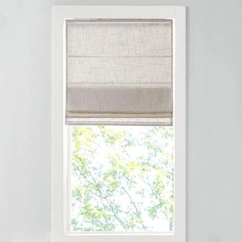 ستائر Madison Park Kyler الرومانية اللاسلكية - لوحة واحدة، نسيج مزيج من الكتان خفيف الوزن، تصميم طبيعي، سهل التركيب، ستارة نافذة مرشحة للضوء، غرفة النوم، ديكور غرفة المعيشة 27 بوصة عرض × 64 بوصة ارتفاع طبيعي in Kuwait