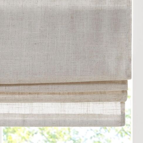 ستائر Madison Park Kyler الرومانية اللاسلكية - لوحة واحدة، نسيج مزيج من الكتان خفيف الوزن، تصميم طبيعي، سهل التركيب، ستارة نافذة مرشحة للضوء، غرفة النوم، ديكور غرفة المعيشة 27 بوصة عرض × 64 بوصة ارتفاع طبيعي in Kuwait