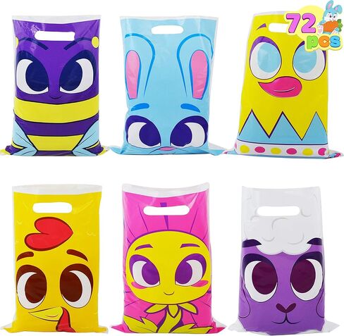 JOYIN 72 Pcs Easter Large Plastic Tote Bags, Easter Goodie Treat Gift Bags for Egg Hunt, Easter Kids Party Favor Party Supplies(Animals and Flowers) in Saudi Arabia