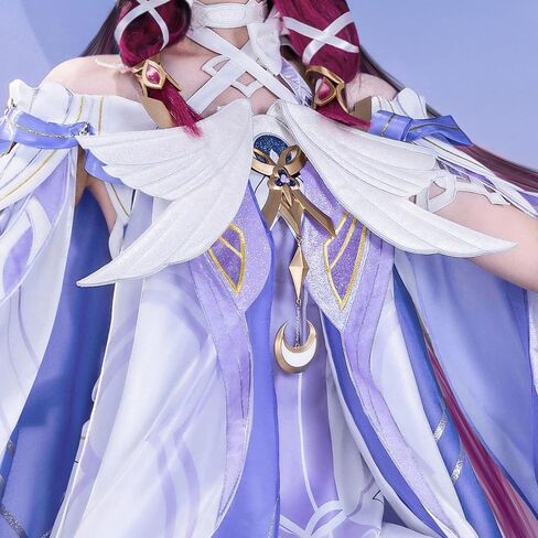 Columbina Cosplay Genshin Women Costumes White Purple Dress with Butterfly Headdress and Eye Mask for Halloween Party in Kuwait