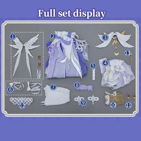 Columbina Cosplay Genshin Women Costumes White Purple Dress with Butterfly Headdress and Eye Mask for Halloween Party in Kuwait