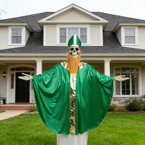 4 Pcs St. Patrick's Day Wiseman Costume, Catholic Saint Patrick Men Costumes Include Robe, Waist Skirt, Hat and False Beard, St Patricks Parade Costume for Adult Irish Party Outfit in Saudi Arabia