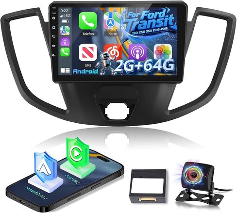 راديو سيارة لـ Ford Transit 150 250 350 2015-2019 ، Volxcereo [2+64] 9 بوصة شاشة تعمل باللمس مع Carplay/Android Auto ، GPS Navigation ، WiFi ، Bluetooth ، SWC ، FM/RDS in Saudi Arabia