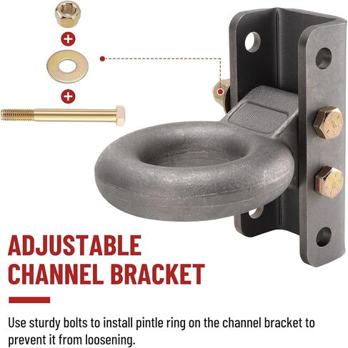 Pintle Hitch Lunette Eye Ring with Adjustable Channel Mount Bracket, 3 inch I.D, Heavy Duty Raw Steel, Rated Towing Weight 12000 lbs in Saudi Arabia