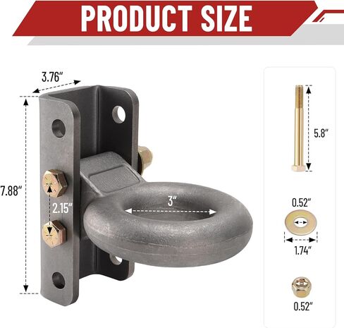 Pintle Hitch Lunette Eye Ring with Adjustable Channel Mount Bracket, 3 inch I.D, Heavy Duty Raw Steel, Rated Towing Weight 12000 lbs in Saudi Arabia