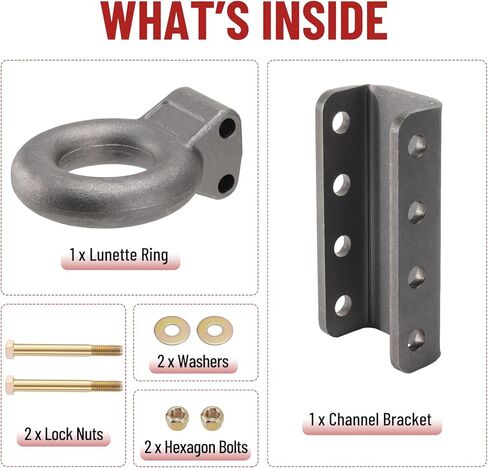 Pintle Hitch Lunette Eye Ring with Adjustable Channel Mount Bracket, 3 inch I.D, Heavy Duty Raw Steel, Rated Towing Weight 12000 lbs in Saudi Arabia